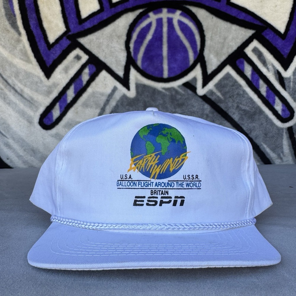 BALLOON FLIGHT AROUND THE WORLD ESPN Earth winds White Adjustable Hat Rare